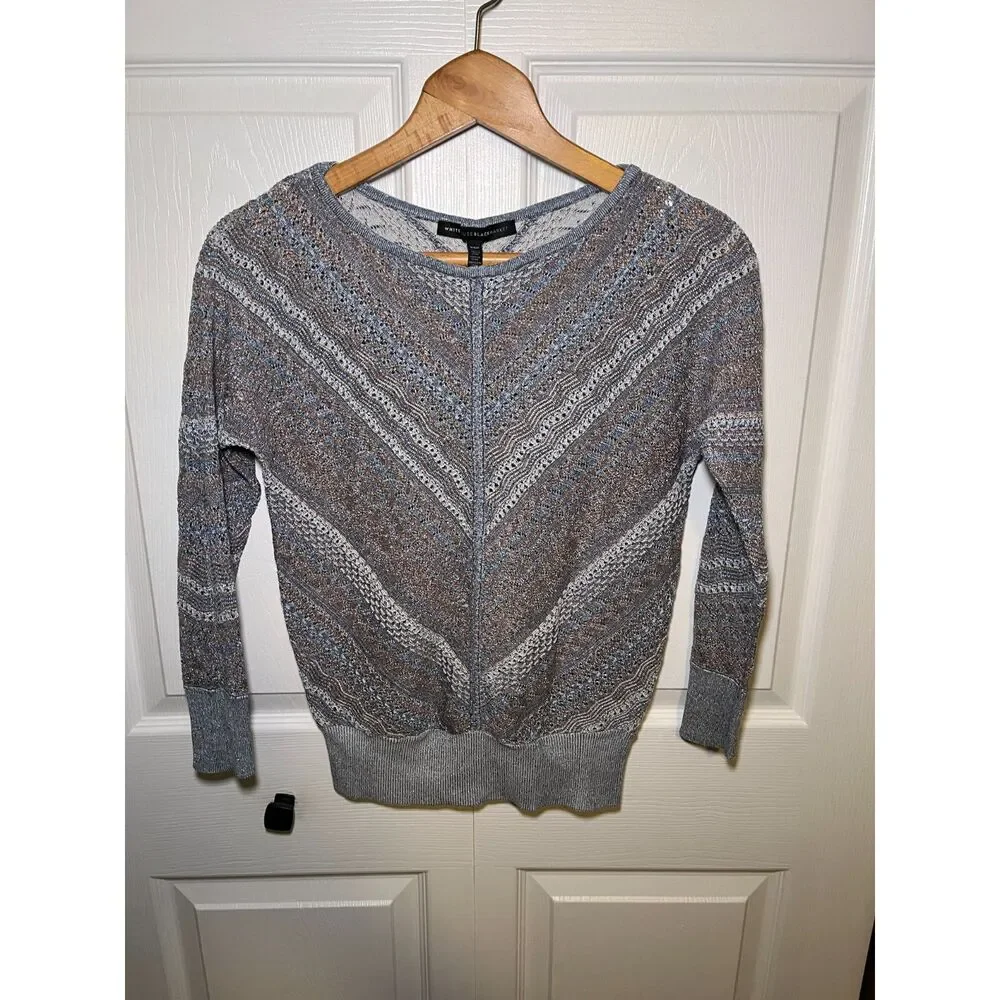 White House Black Market Open Knit Chevron Sweater XS Petite Gray